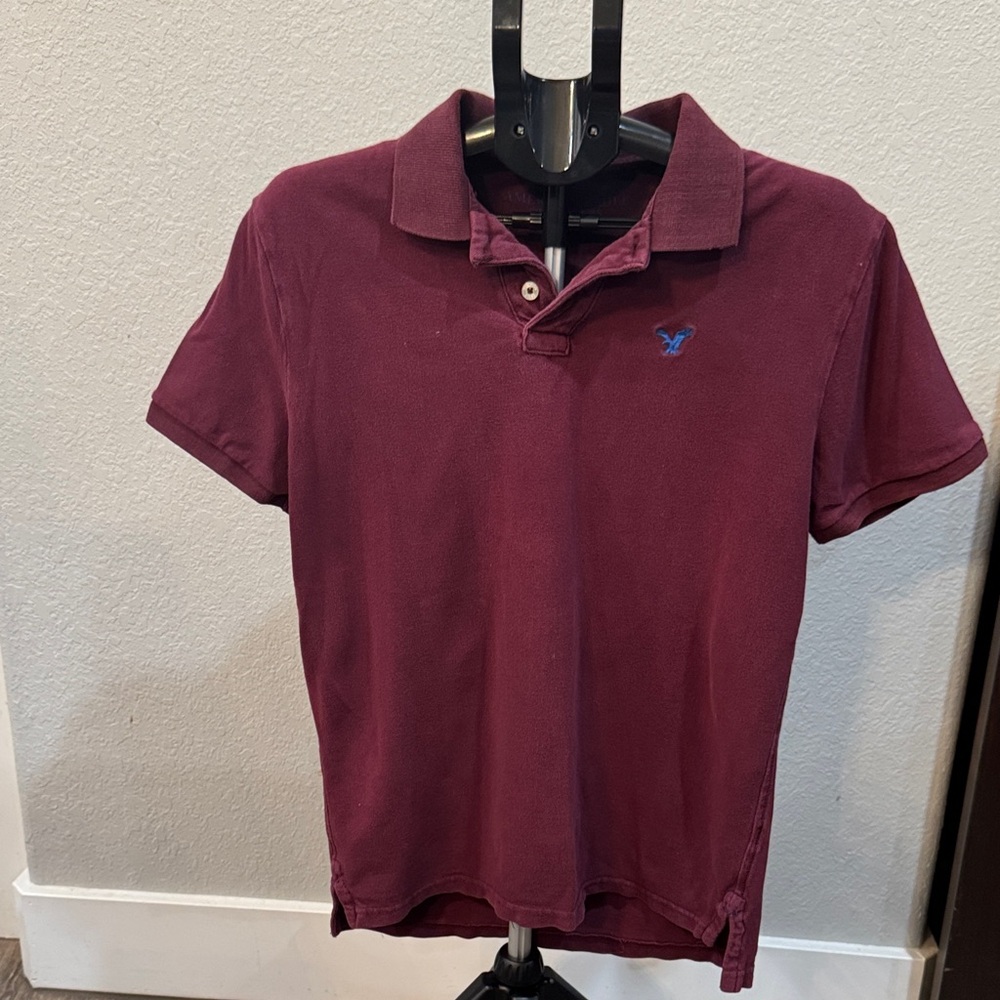 American Eagle Outfitters Maroon Polo Shirt with Blue Logo